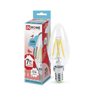 Лампа светодиодная LED-СВЕЧА-deco 7Вт 230В Е14 4000К 630Лм прозрачная IN HOME