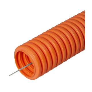 Труба гофрированная ПНД лёгкая безгалогенная (HF) оранжевая с/з д40 (15м/960м уп/пал) Промрукав