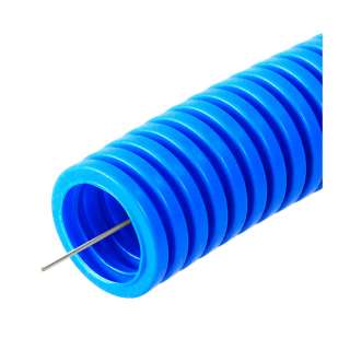 Труба гофрированная ПП лёгкая 350 Н безгалогенная (HF) синяя с/з д25 (50м/2600м уп/пал) Промрукав