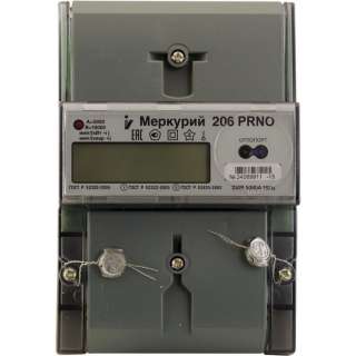Электросчетчик Меркурий 206 PRNO 230В; 5(60)А; кл. т. 1,0/2,0; Мн.т.; оптопорт; RS-485; ЖКИ; DIN-рейка