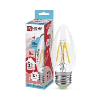 Лампа светодиодная LED-СВЕЧА-deco 5Вт 230В Е27 4000К 450Лм прозрачная IN HOME
