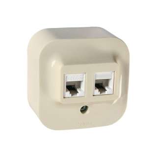 Legrand 782251 Розетка двойная RJ 11 + RJ 45 категория 5e UTP Quteo IP 20 слоновая кость