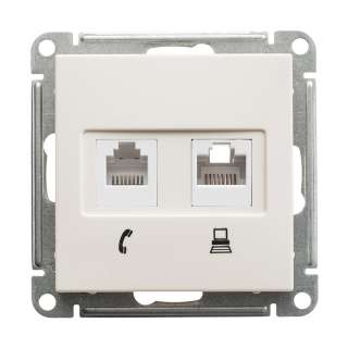 Механизм двойной розетки RJ11+RJ45 категории 5E Schneider Electric W59, цвет слоновая кость