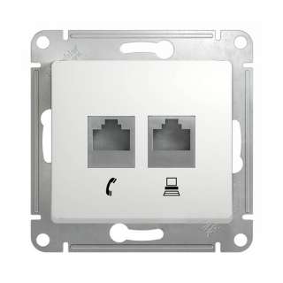 Механизм двойной розетки RJ11+RJ45 Schneider Electric GLOSSA, цвет белый